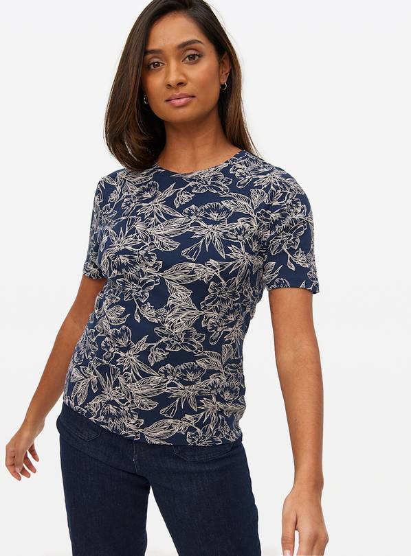 Navy Floral Sketch Printed Slim Fit T-Shirt 20